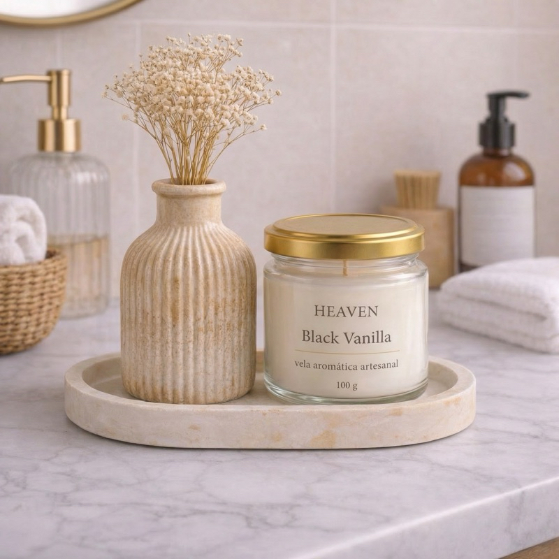 3 peças trio Vela Aromática Pote de Vidro - Bandeja Oval + Vaso + Vela Aromática 100g