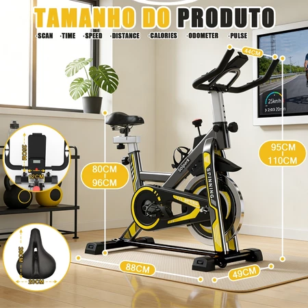 Bicicleta Spinning Ergométrica Exercício Profissional Monitor suporta até 120kg Academia 1.95m