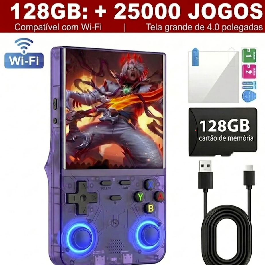Console Portátil R36 Ultra 128GB Wi-Fi + 25 Mil Jogos Tela IPS 4.0