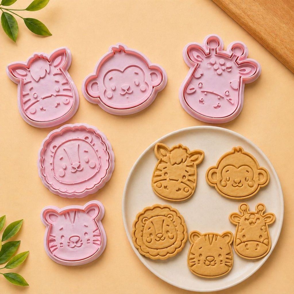 Kit 5 Cortadores de Biscoito Animais Safari Molde Cookie Mas