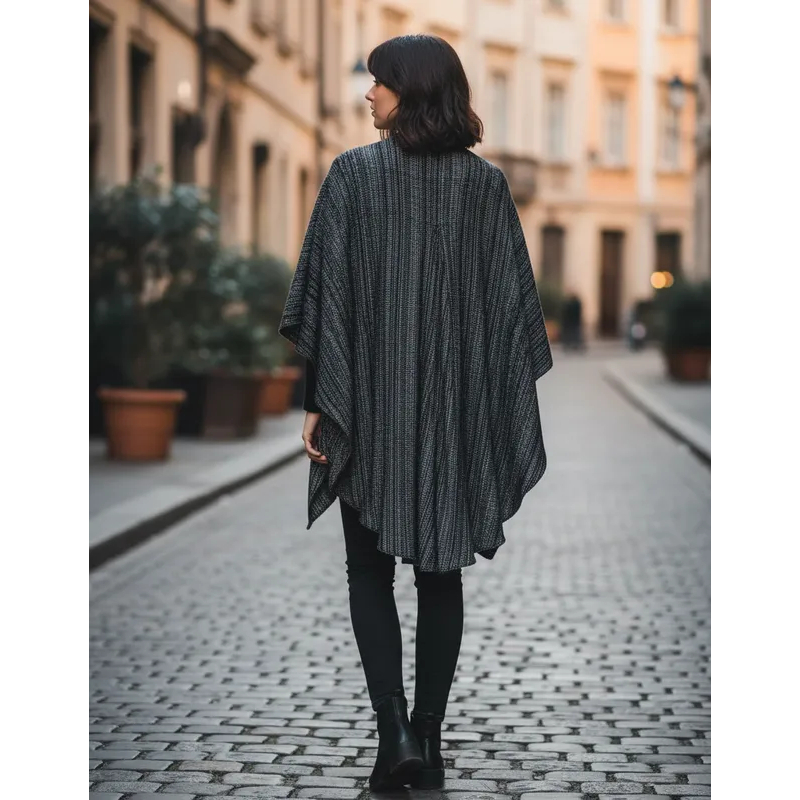 A*O様 Tweed cape / feuille Capa poncho xale - feminino - de inverno - tweed de lã - tecido de