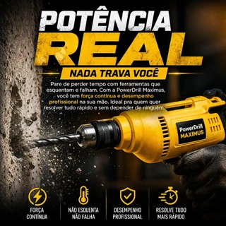 Furadeira de Impacto 127V PowerDrill Maximus Profissional Potente Alta Durabilidade Concreto Madeira Metal