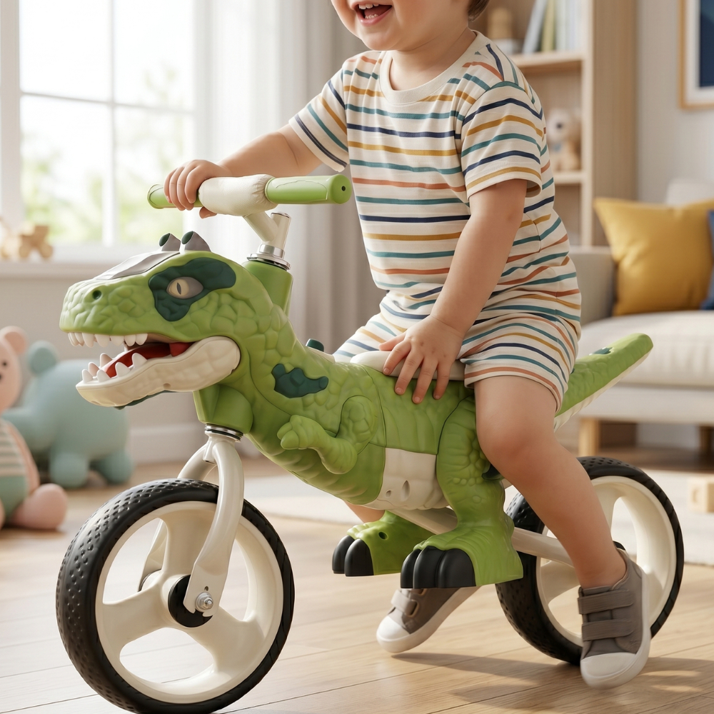 Bicicleta de Equilíbrio Infantil Dino T-Rex Balance Bike com Som e Luz Unitoys Aro 12