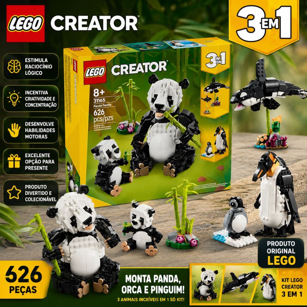 Lego Creator Família Panda 3 Em 1 31165 Kit Original 626 Peças