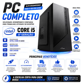 Pc Cpu Intel 8ª Geração I5 8400 H310M 16gb Ddr4 Ssd 240gb WIFI