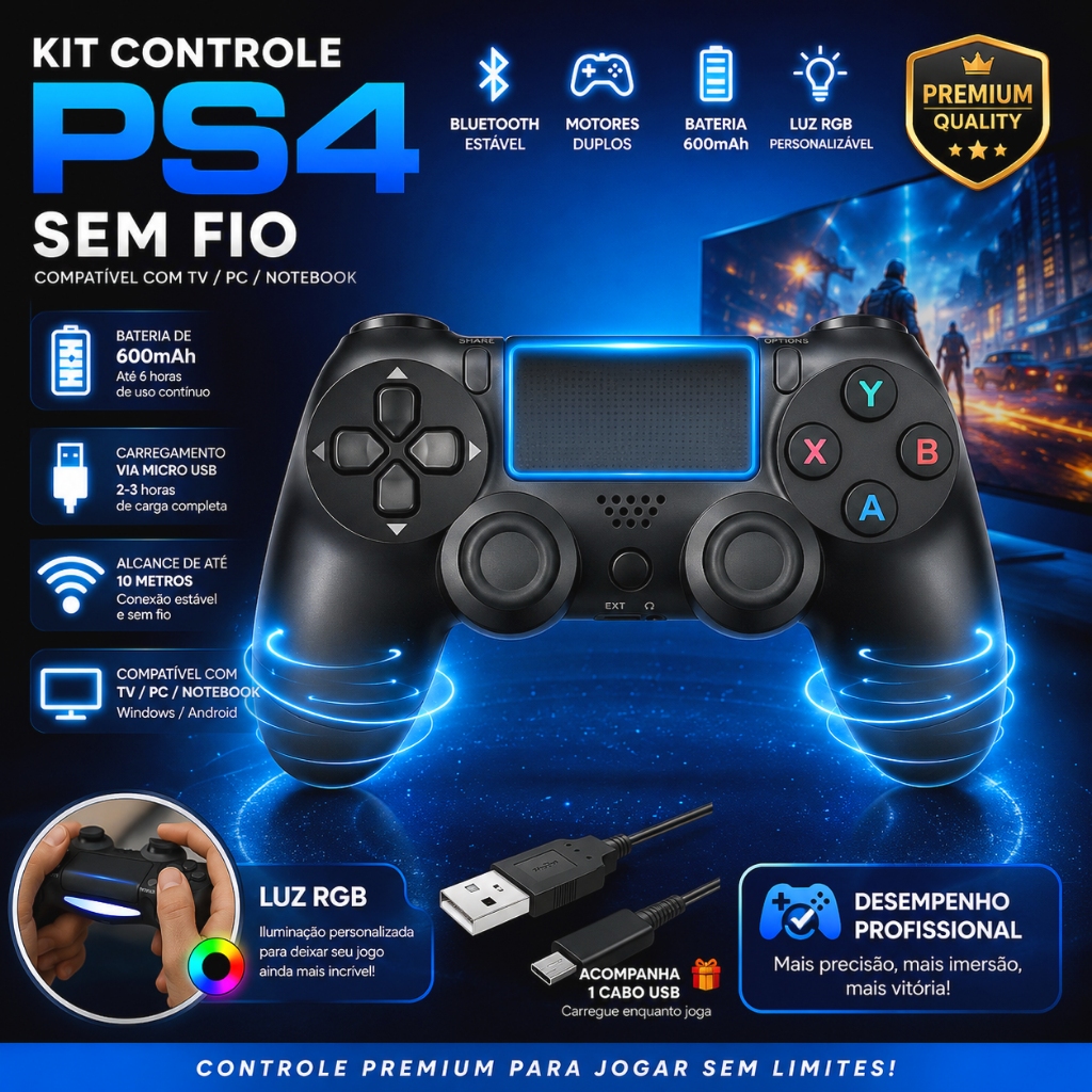 Controle Sem Fio Joystick Premium Compatível Bluetooth Com RGB TV/PC/Notebook/Computador