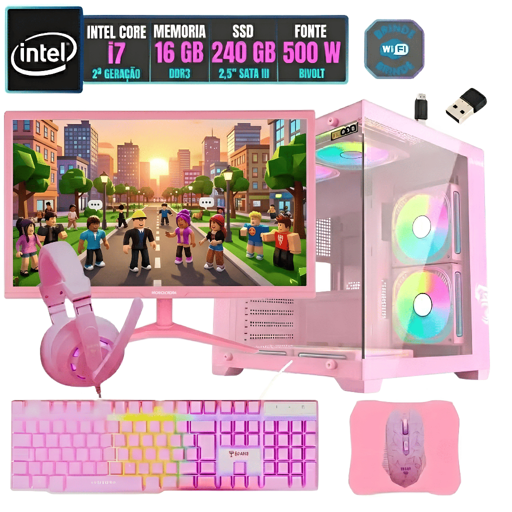 PC Gamer Completo Intel i7 16GB SSD 240GB Computador Montado Monitor 19 ...