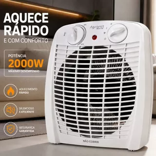 Aquecedor De Ar Elétrico Agrantt 2000w Termostato Para Banheiro Quarto Sala Escritório Portátil