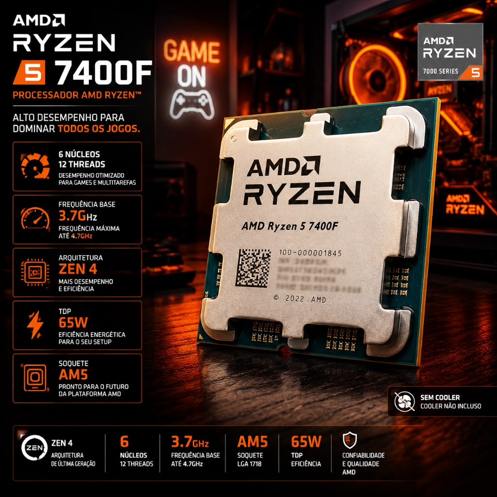 Processador Amd Am5 Ryzen 5 7400f 3,7ghz 6/12 Oem Sem Cooler