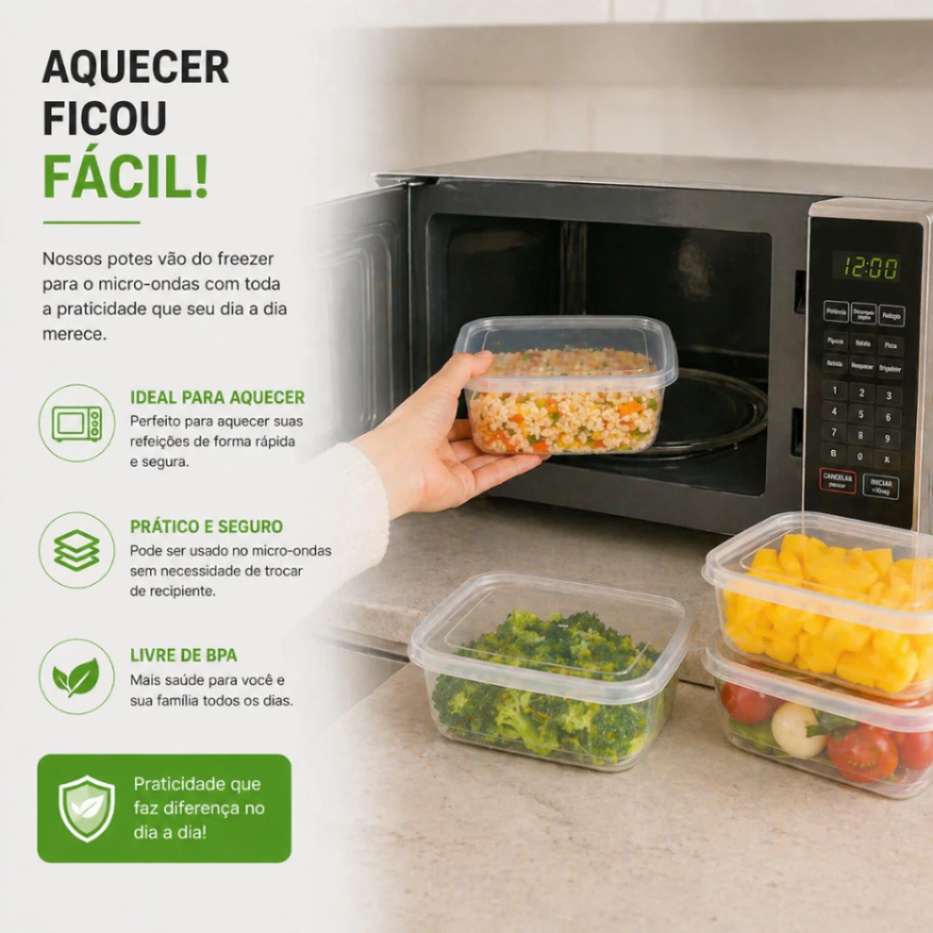 Kit Marmitas Potes Retangulares 300ml Transparente Bpa Free Freezer Microondas Organizador De Alimentos - Imagem 4