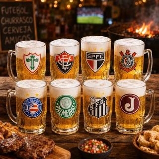 Caneca de Vidro Chopp Cerveja Time Personalizada 320ml Presente Torcedor Fanático