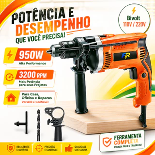 Furadeira Parafusadeira de Impacto 950W Mandril 13mm Reversão Automática para Reformas e Obras