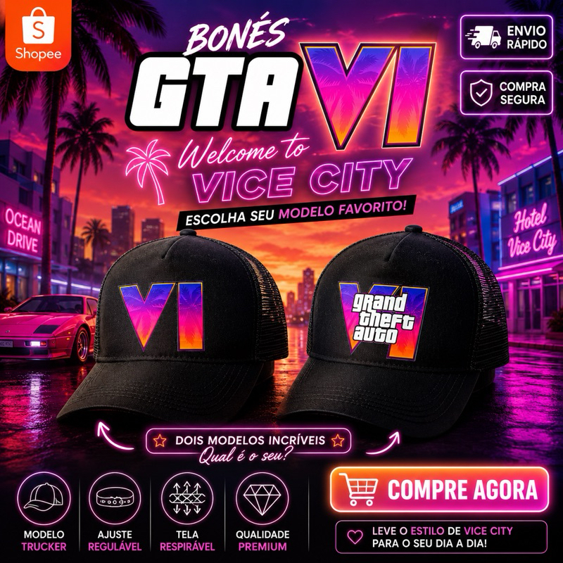 Boné GTA VI Lançamento – Acabamento Premium DTF Alta Qualidade