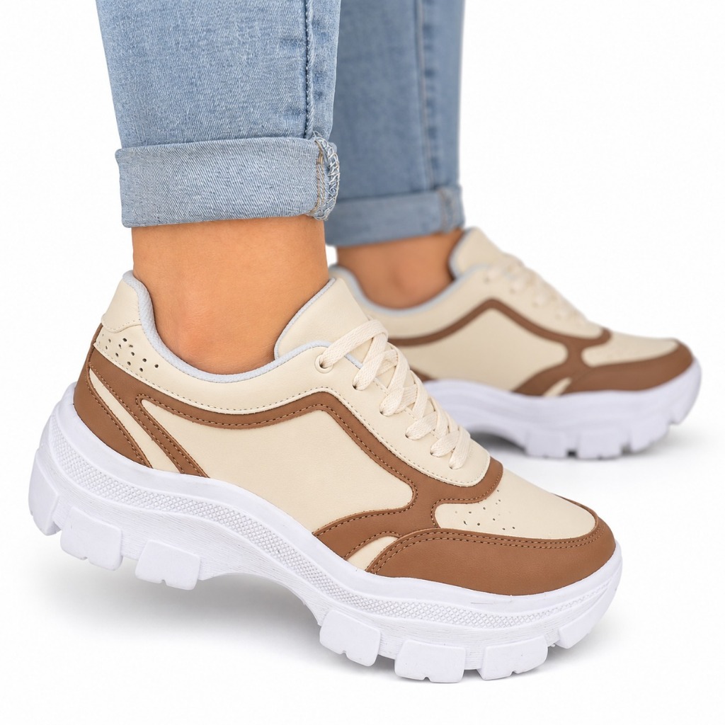 View product: Tênis Chunky Feminino Branco Off White Plataforma Casual Confortável