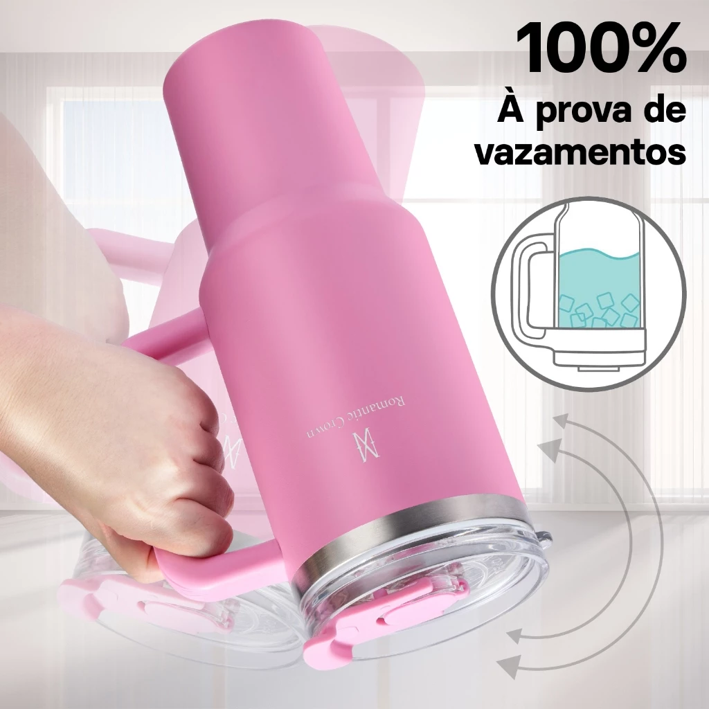 ROMANTIC CROWN Copo Térmico Inox Portátil 1200ml/600ml com Tampa e Canudo Garrafa Térmica Inoxidável - Imagem 4