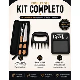Kit Churrasco Dia dos Pais Completo Faca Garfo Garra Porta Retrato Estojo Premium Presente Pai
