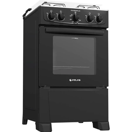 Fogão 4 Bocas Atlas Mônaco Plus com Mesa de Inox Automático Preto Bivolt