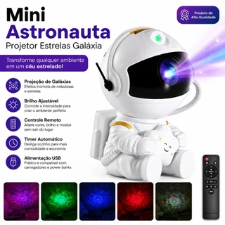Mini Projetor Astronauta Galáxia Luz Noturna Nebulosa 8 Efeitos Controle Remoto