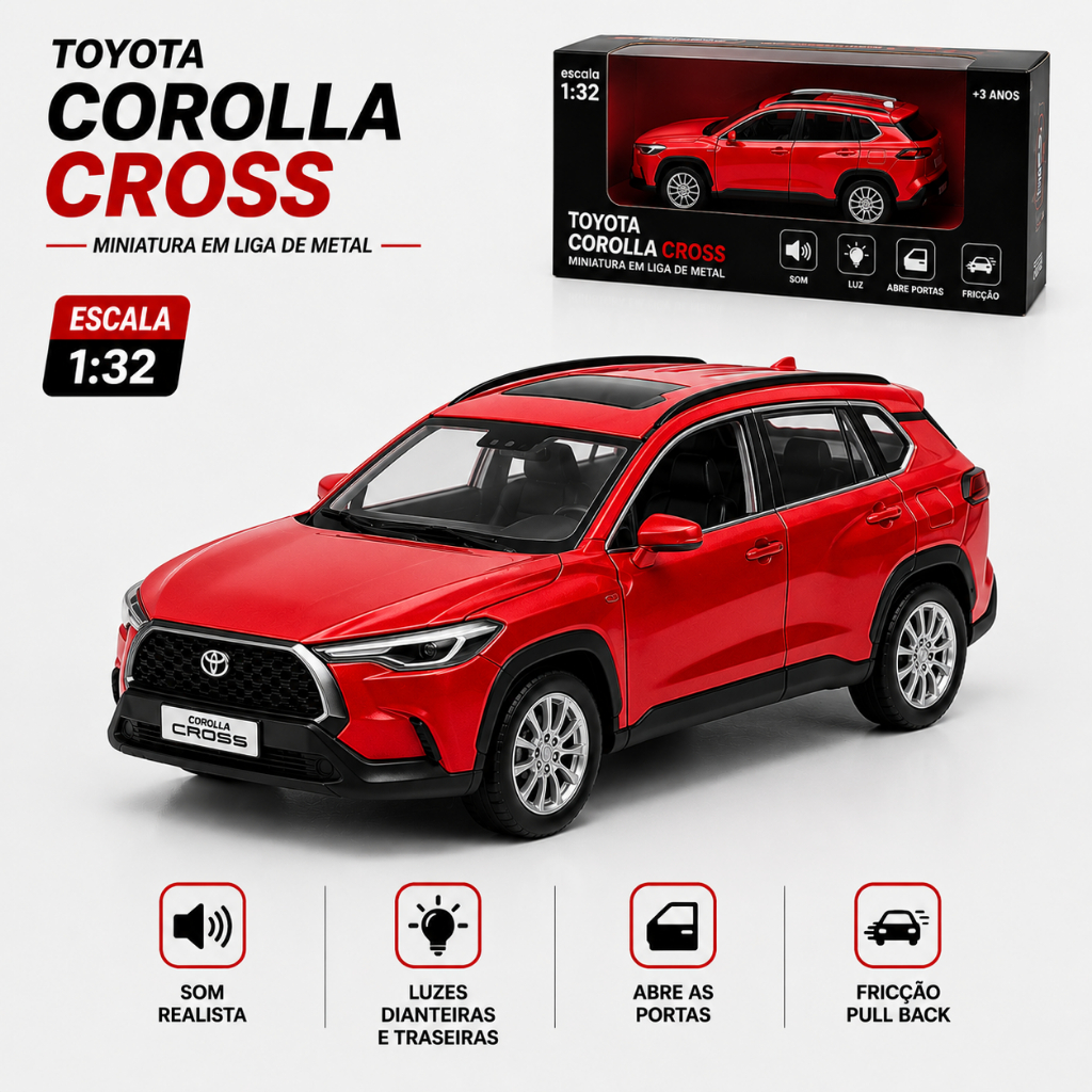 Miniatura Corolla Cross Escala 1:32 Metal Colecionável Realista