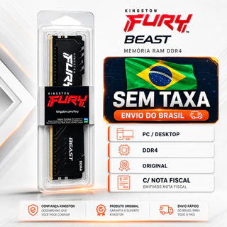 Memória RAM Kingston Fury Beast 8GB 16GB 32GB DDR4 ORIGINAL NOVO PC GAMER Desktop C/ NOTA FISCAL
