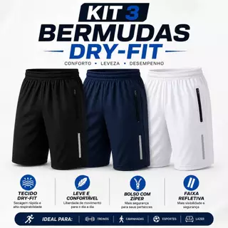 Kit 3 4 ou 6 Bermudas Masculinas Básicas - DryFit - Malha Leve e Confortável - Pronta Entrega Origins -SP