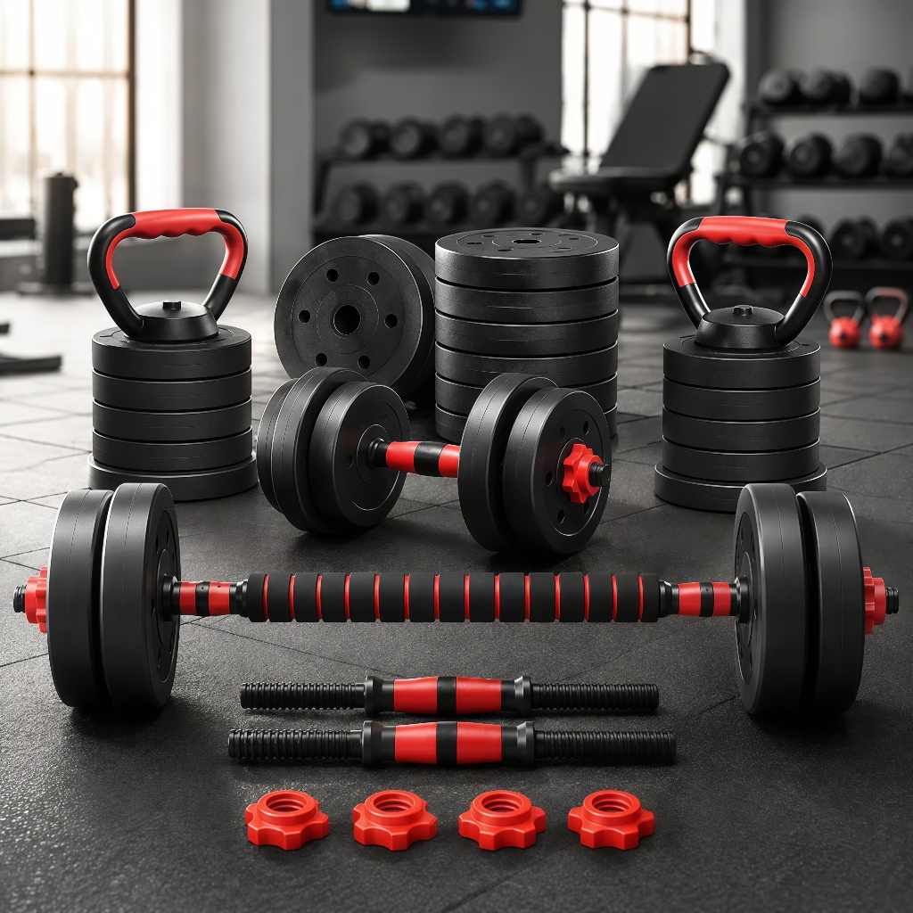 Kit Treino Funcional 15/20kg Halteres Barra Supino Kettlebell Preto