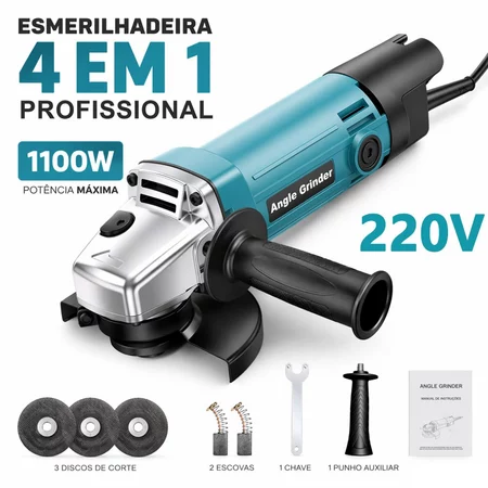Esmerilhadeira Angular 115mm 110 127V 220V 1100W Profissional Máquina De Corte Lixamento E Acabamento