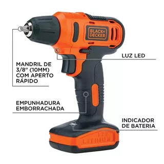 Parafusadeira e Furadeira BLACK+DECKER LD12S 10mm Com 13 Acessórios Bivolt