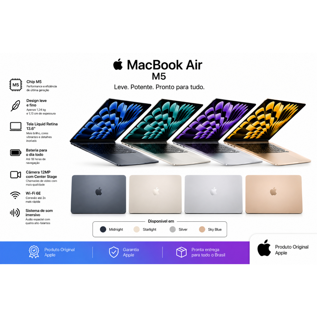 えがわAppleMacBookAirM5 13インチ16GB512GB MacBook Air M5 512GB SSD e 16GB Ram 13 Polegadas | Shopee Brasil
