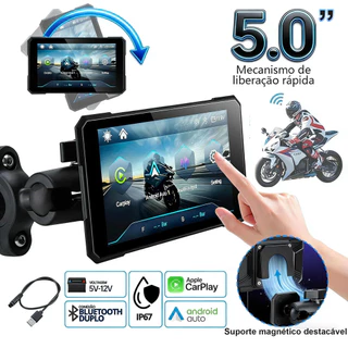 Multimídia Motos Bluetooth 5 Polegadas Espelha Carplay Android Auto