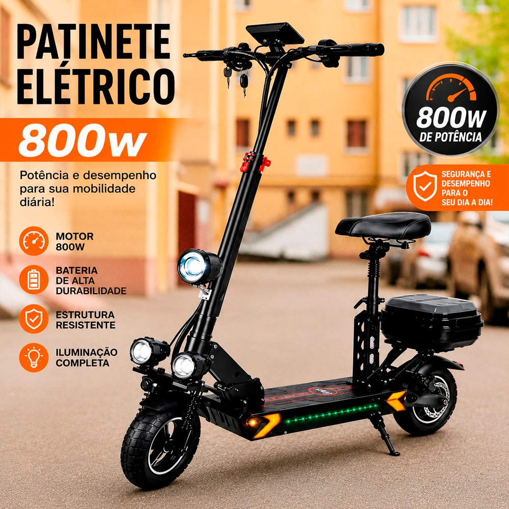 Patinete elétrico 800W com banco e baú