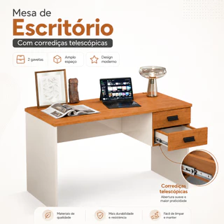 Escrivaninha Home Office Escritório Com 2 Gavetas E Corrediças Telescópicas Mesa Para Computador PC Notebook Londres