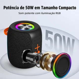 Caixa de Som Bluetooth 5.3 Portátil 50W IPX6 Luz RGB TWS À Prova D'água