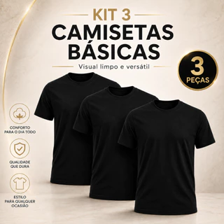 Kit 3 Camiseta Masculina Feminina Lisa Manga Curta Confortável Básica Para o Dia a Dia