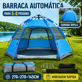 Barraca De Camping Automática 5-8 Pessoas Grande Familiar Impermeável 3000mm 270x270cm Oxford 210D Mosquiteiro B3