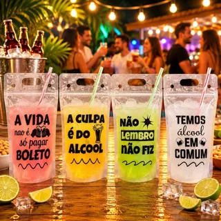 Kit 60 Embalagens para Bebidas Drinks Sucos e Refrigerante