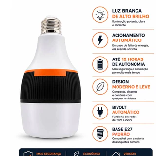 Lâmpada De Emergência Led Recarregável Inteligente Branco 127/220v