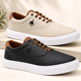 Kit 2 Pares Sapatênis Masculino Casual Tênis Confortável Couro Sintético Leve Solado TR Trabalho Eventos Dia a Dia