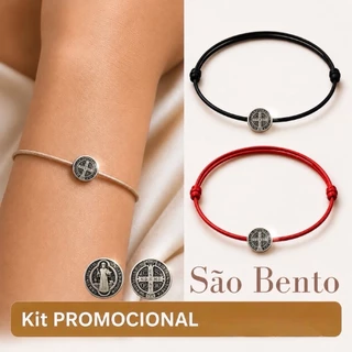 Pulseira São Bento Religiosa Masculina Feminina Ajustável Medalha Aço Acabamento Inox