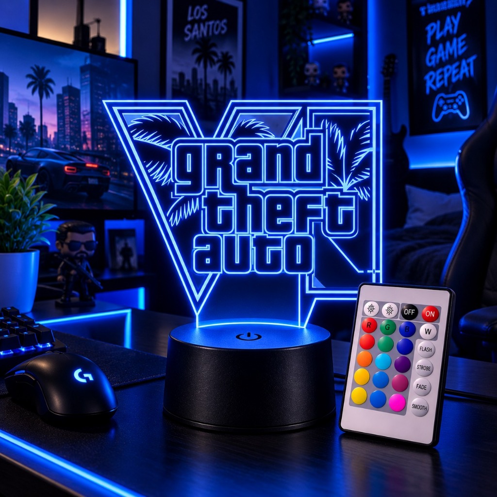 Luminária Decorativa GTA VI Gamer 3D RGB com Controle Remoto e Touch — imagem 3
