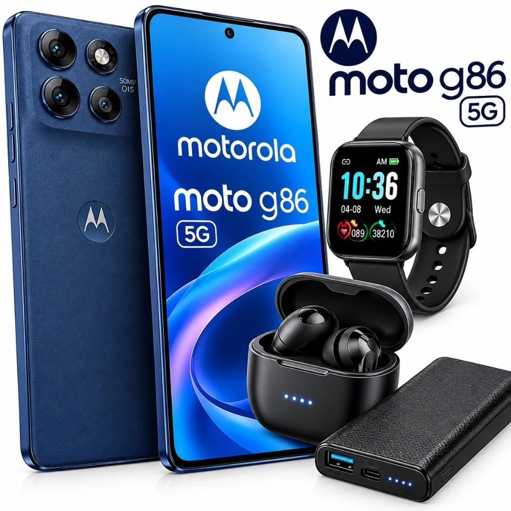 Celular Moto G86 5G NFC 256GB 12GB RAM Camera 50MP 5200Mah + Powerbank 10000Mah + Fone Bluetooth + Smartwatch