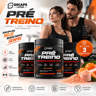 Kit 3 Pré Treino GL 300g Tangerina | Suplemento Alimentar em Pó | Beta-Alanina Cafeína Taurina L-Arginina