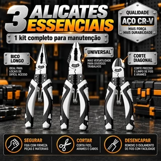 Kit Alicates Profissionais Resistente 3 Peças para Casa Oficina DIY Ferramentas Manuais F18