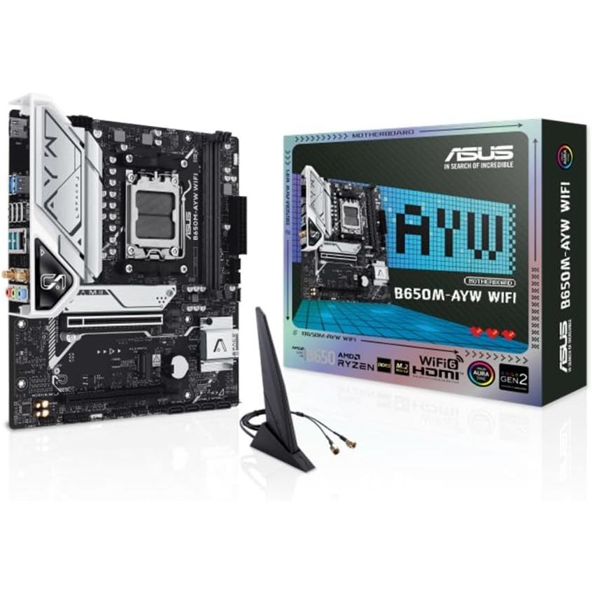Asus B650M-AYW WIFI Placa Mãe AM5 DDR5 HDMI M.2 USB 3.2 | Placa-mãe AM5 com Wi-Fi integrado, suporte DDR5 e armazenament