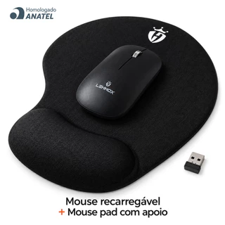 Kit Mouse Sem Fio Bluetooth Recarregável Silencioso + Mouse Pad Ergonômico com Apoio de Punho