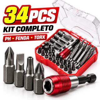 Jogo Bits Parafusadeira 34pcs Completo Ponta Philips Fenda Torx Ponteira