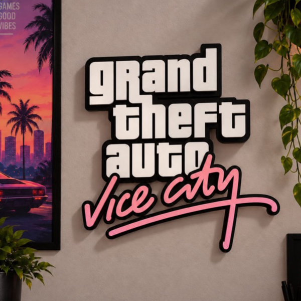 Placa Quadro Decorativo de Parede GTA Vice City Retrô PS2 / GTA VI – Decoração Gamer