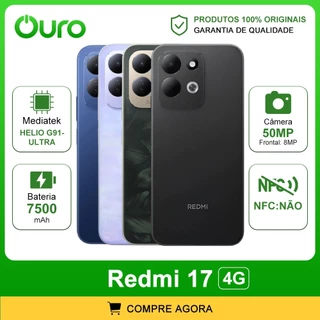 Xiaomi Redmi 17 4G, Versão global,128/256GB com 4/6GB RAM Processador MediaTek Hélio G91 Ultra, Bateria 7500mAh