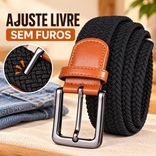 Cinto Masculino Versátil para Social e Casual, Modelo Trançado Elástico com Ponteiras de Couro - Acessório Confortável