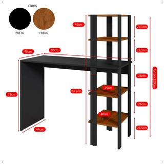 Mesa Escrivaninha para Escritório com 4 Prateleiras Mesa Para Salão / Escritório Home Office 110cm